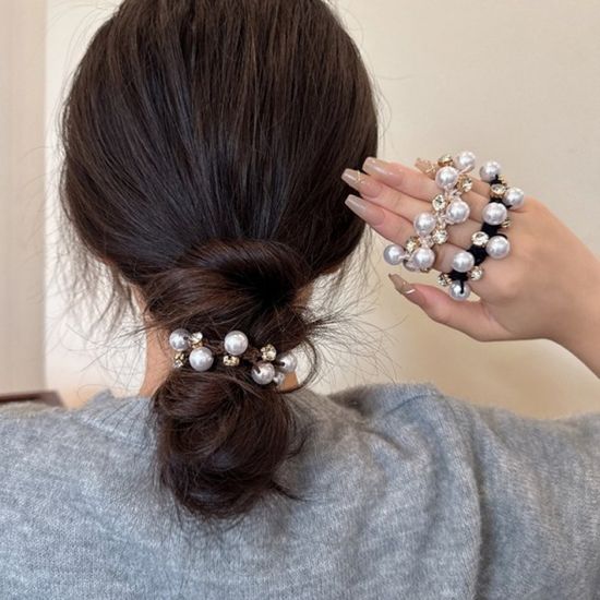 영롱 진주 큐빅 헤어끈 3color