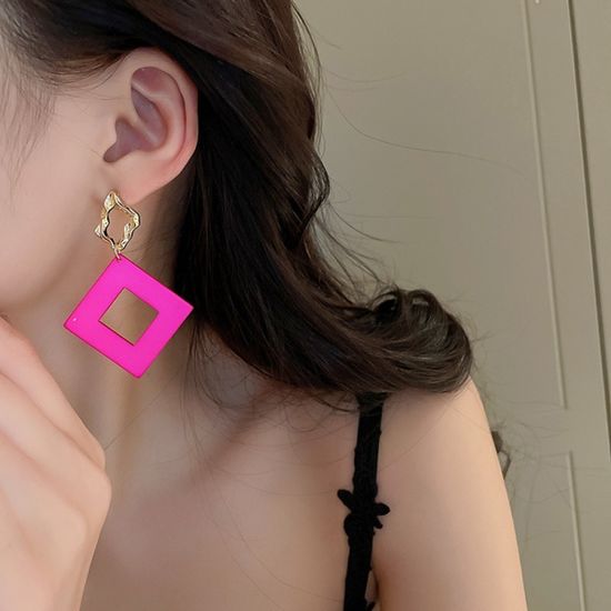 사각 골드 핑크 빅 드롭 스퀘어 순은 925 실버 귀걸이