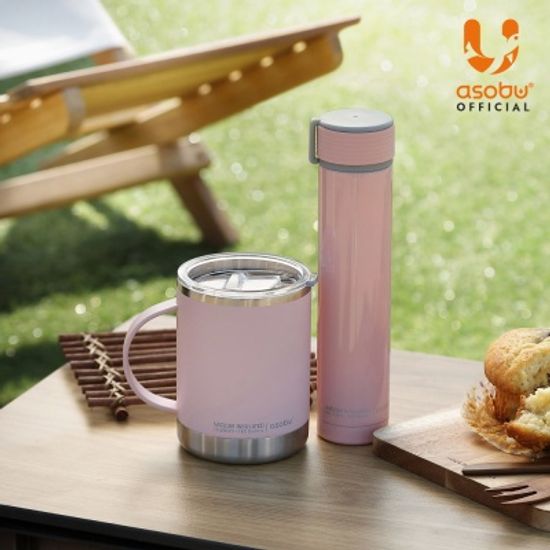 아소부 세라믹 스텐 진공 얼티밋머그 360ML 핑크