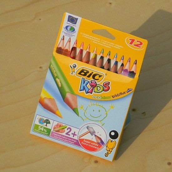 [BiC] 그립감이 좋은 삼각형 바디의-프랑스 빅 KIDS Evolution 삼각 점보 색연필 12색 HA108-1