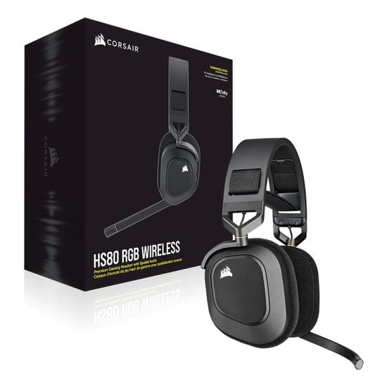 커세어 무선헤드셋 HS80 RGB WIRELESS CARBON