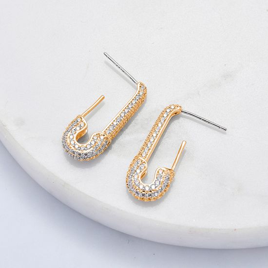 반짝이는 큐빅 라인 옷핀 귀걸이 실버 925은침 원터치