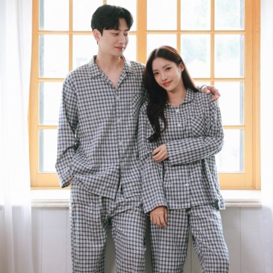 순면100% 기모 베이직 체크 커플 잠옷 파자마