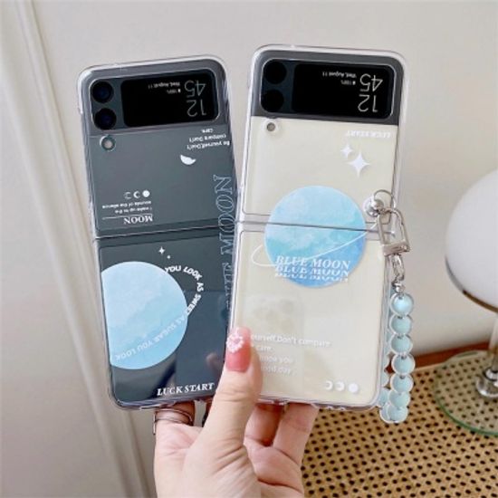 갤럭시Z플립 4 3 나비 플라워 비즈 스트랩 투명케이스