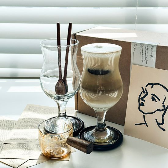 홈카페선물 항아리 고블렛잔 2인세트 (우드코스터)