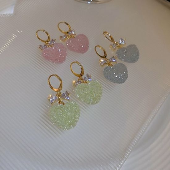 크리스탈 캔디 리본 하트 숏드롭 귀걸이 악세사리