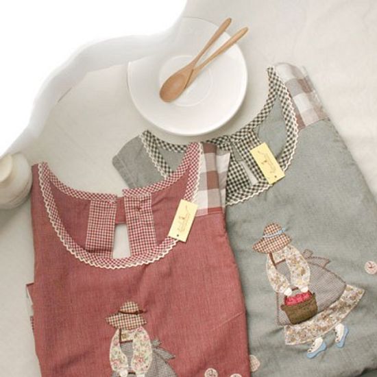 애플소녀 체크 앞치마