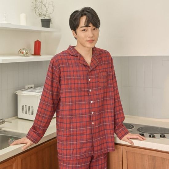 순면기모 트리 체크 겨울 커플 파자마 잠옷