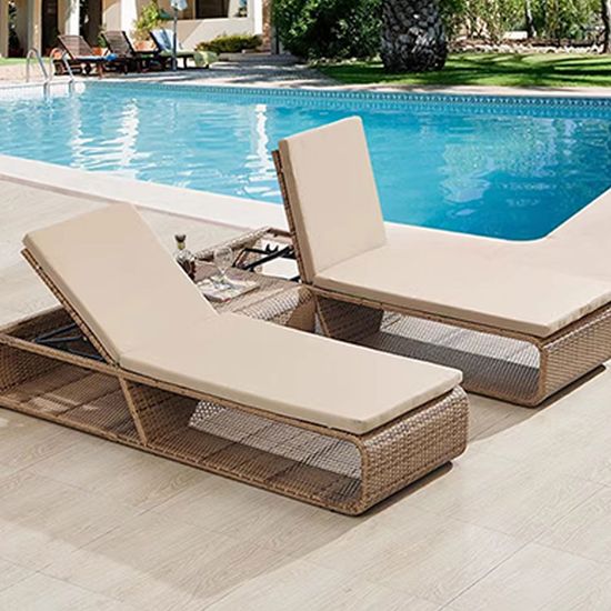 야외 펜션 리조트 테라스 높이조절 라탄 선베드