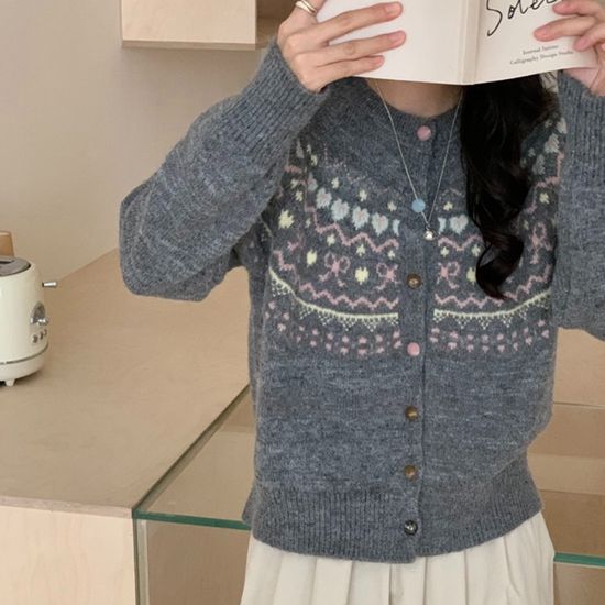 포근 핑크 노르딕 니트 가디건