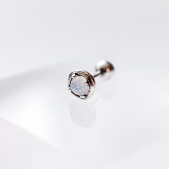 실버 라운드 문스톤 천연원석 유화 피어싱 귀걸이두께