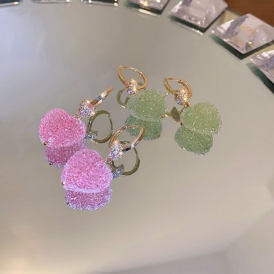 크리스탈 캔디 리본 하트 숏드롭 귀걸이 악세사리