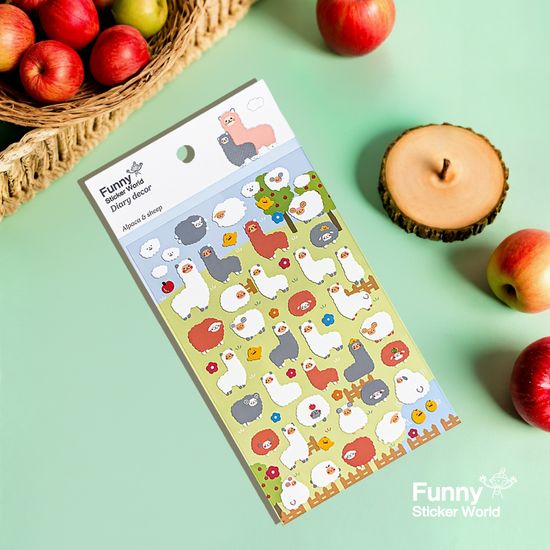 퍼니스티커 C523 알파카와 양 유포지 다이어리데코