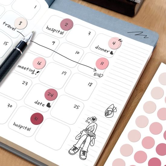 투명 컬러도트15 다꾸 스티커 6종(400개) 문구 사무용