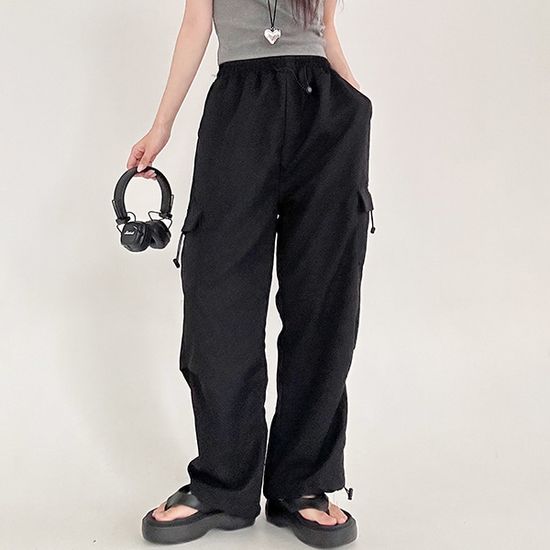 스트링 카고 팬츠 남녀 공용 편안한 캐주얼 바지