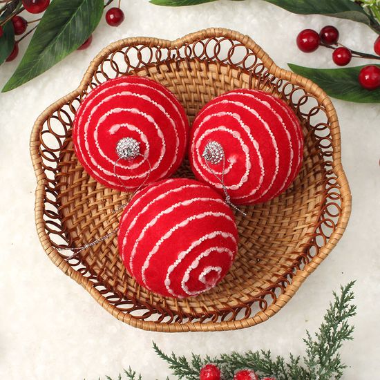 [도토로]핫레드 장식볼 3p(8cm) (비즈라인)