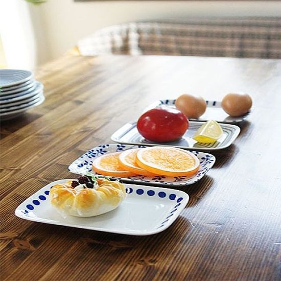 일본제작 도자기 블루에가와리 직사각접시 4P세트(W0C196D)