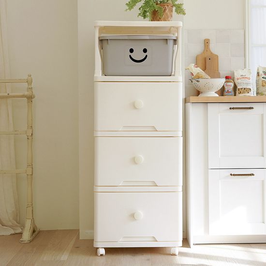 60L 대형 그란데 해피탑 플라스틱 이동식 서랍장 4단