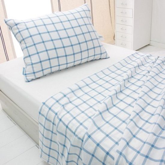 쿨 린넨 블루체크 여름이불(스프레드)