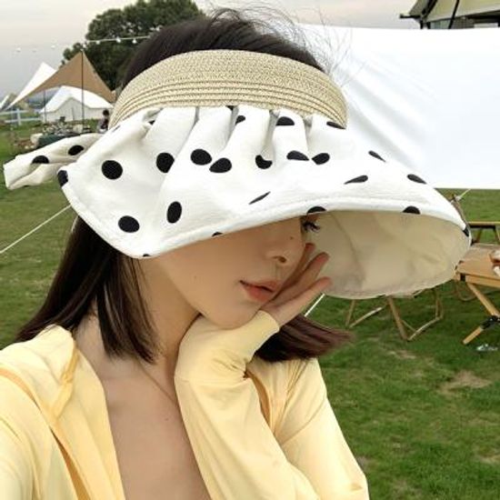구궁 리버시블 도트 리본 러블리 라탄 썬캡 모자