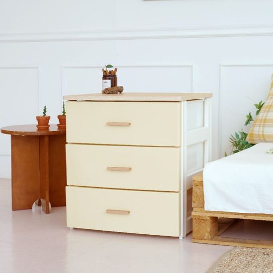 국내생산 모나코 우드상판 서랍장 3단 골드핸들