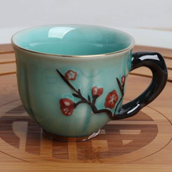 청록 골매화 찻잔 손잡이잔 50ml(W07F025)