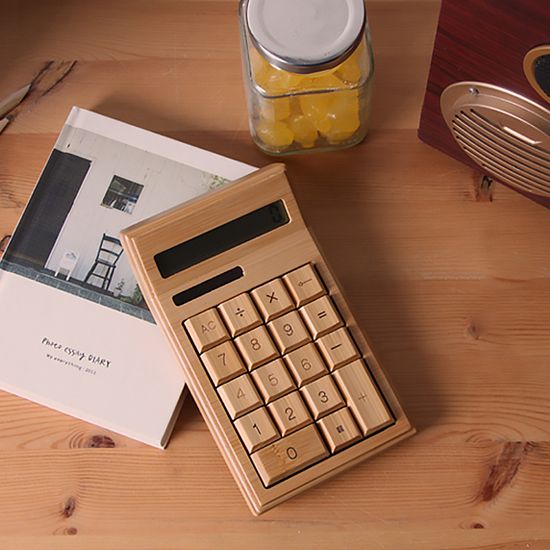 클래식 Bamboo 대나무 우드 계산기 태양광 원목계산기