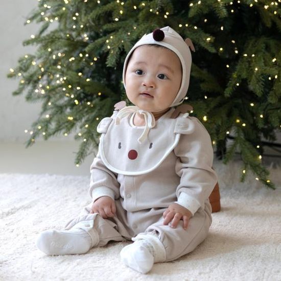 [메르베] 루돌프 신생아 턱받이 실내우주복_겨울용