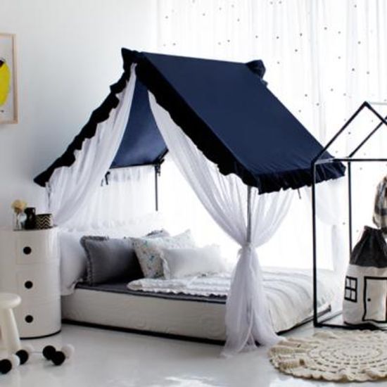 하우스 키즈침대 프릴 캐노피 네이비 (L사이즈)