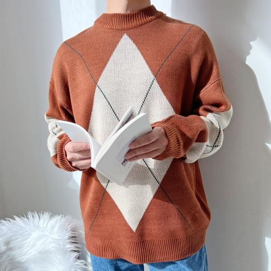 OTT 1032 남자오버핏아가일니트스웨터