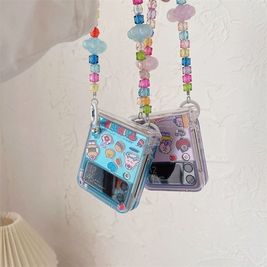 갤럭시Z플립 4 3 캐릭터 투명 힌지보호 스트랩 케이스