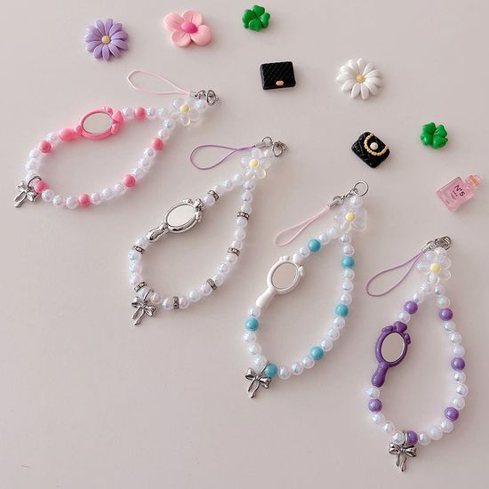 미니 손거울 비즈 폰 스트랩(4종)