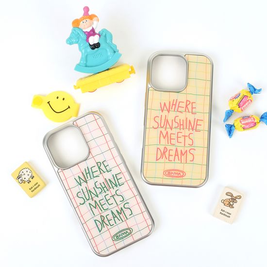 선샤인 옐로우 체크 실버 글라스 폰케이스