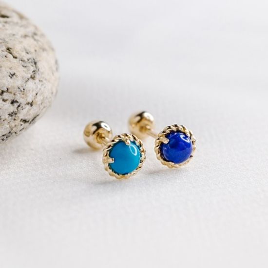 14K골드 꼬임 천연석 피어싱 터키석 라피스라줄리