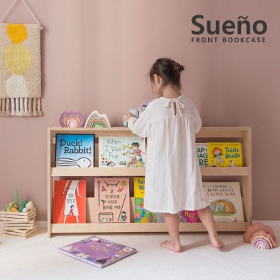 [꼬메모이] 수에노 2단 전면책장 1200 / 자작나무