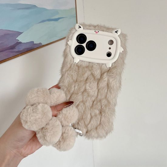아이폰17 16 15 14 돼지 카메라보호 털 스트랩 케이스