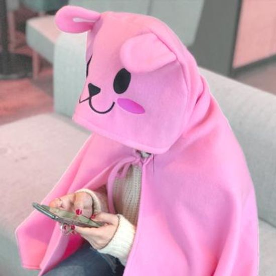 애니멀 모자망토 무릎담요 - 핑크래빗