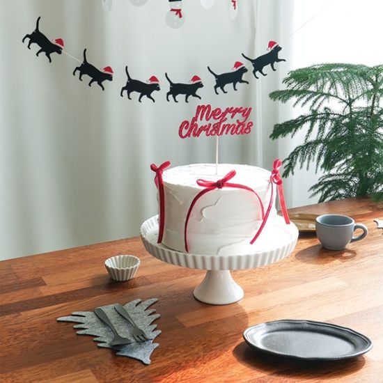 크리스마스 레드 리본 케이크 토퍼 세트