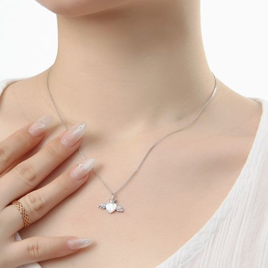 [비쥬홀릭] 실버925 백금도금 자개 엔젤하트 목걸이(