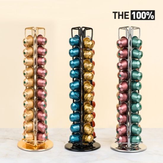 THE100% 네스프레소 호환 캡슐커피 보관함 십자형 회전타워 40구 홀더 거치대 골드