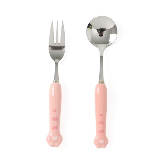 꾹꾹호랑 휴대용 숟가락 포크 세트 디저트숟가락 핑크
