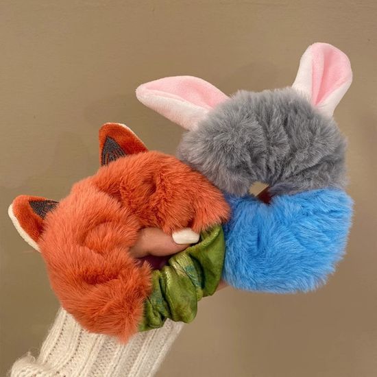 토끼 여우 귀 캐릭터 밍크 털 퍼 곱창 머리 끈 고무줄