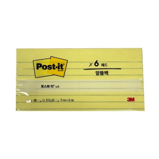 3M 포스트잇 알뜰팩 노랑 654-6L 6패드 76X76