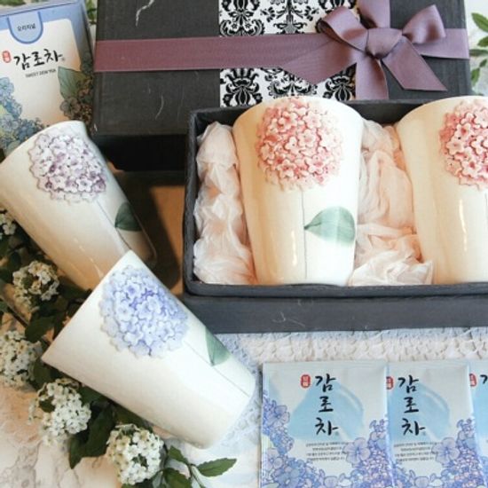 수국차와 수국 머그컵 2개세트 새해선물 추천