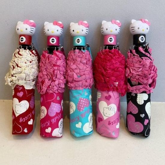 [애슬릿]키티 프릴 하트 자동 3단 접이식 우산