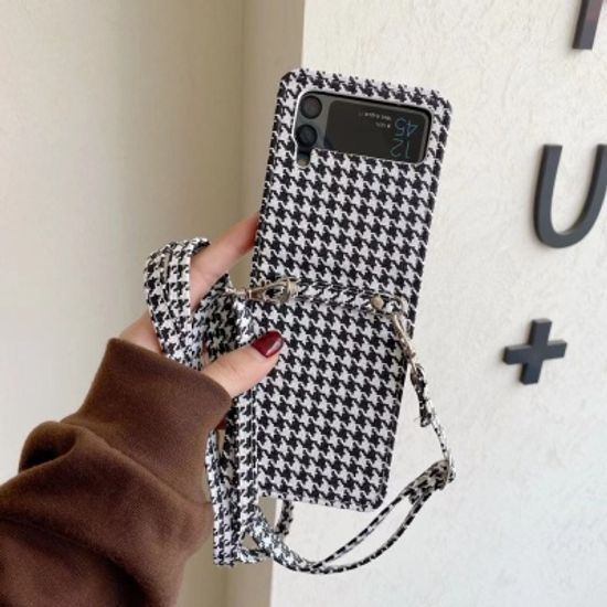 갤럭시 z플립4 귀여운 체크 목걸이 스트랩 줄 케이스