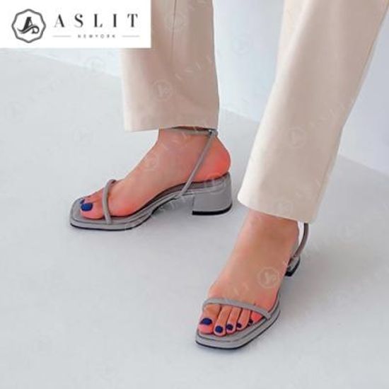 [애슬릿]여성 스퀘어 슬림 끈 발목 스트랩 샌들 힐