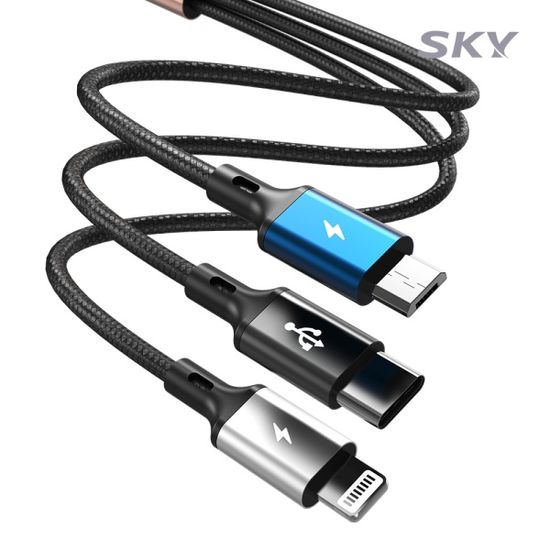 스카이 3in1 27W USB-A to C 5핀 8핀 고속충전 케이블