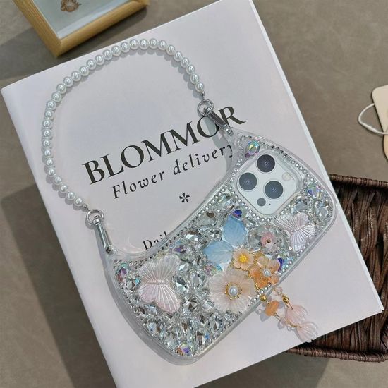 아이폰 15 14 13 12 큐빅 파츠 스트랩 핸드백 케이스