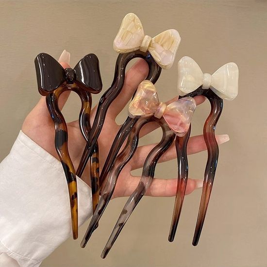 리본 u자 비녀 머리 핀 뒤꽂이 고정핀 똥머리 헤어 삔